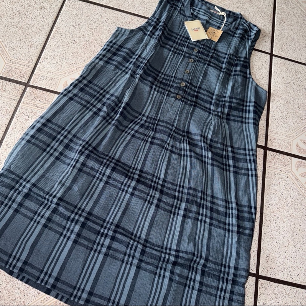 Faherty Isha Dress Small In Clearwater Navy Plaid